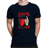 Staying Alive With Coffee - Mens Premium T-Shirts RIPT Apparel Small / Midnight Navy