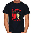 Staying Alive With Coffee - Mens T-Shirts RIPT Apparel Small / Black