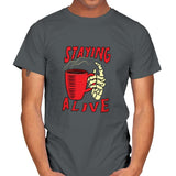 Staying Alive With Coffee - Mens T-Shirts RIPT Apparel Small / Charcoal