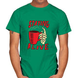 Staying Alive With Coffee - Mens T-Shirts RIPT Apparel Small / Kelly
