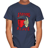 Staying Alive With Coffee - Mens T-Shirts RIPT Apparel Small / Navy