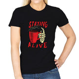 Staying Alive With Coffee - Womens T-Shirts RIPT Apparel Small / Black