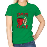 Staying Alive With Coffee - Womens T-Shirts RIPT Apparel Small / Irish Green