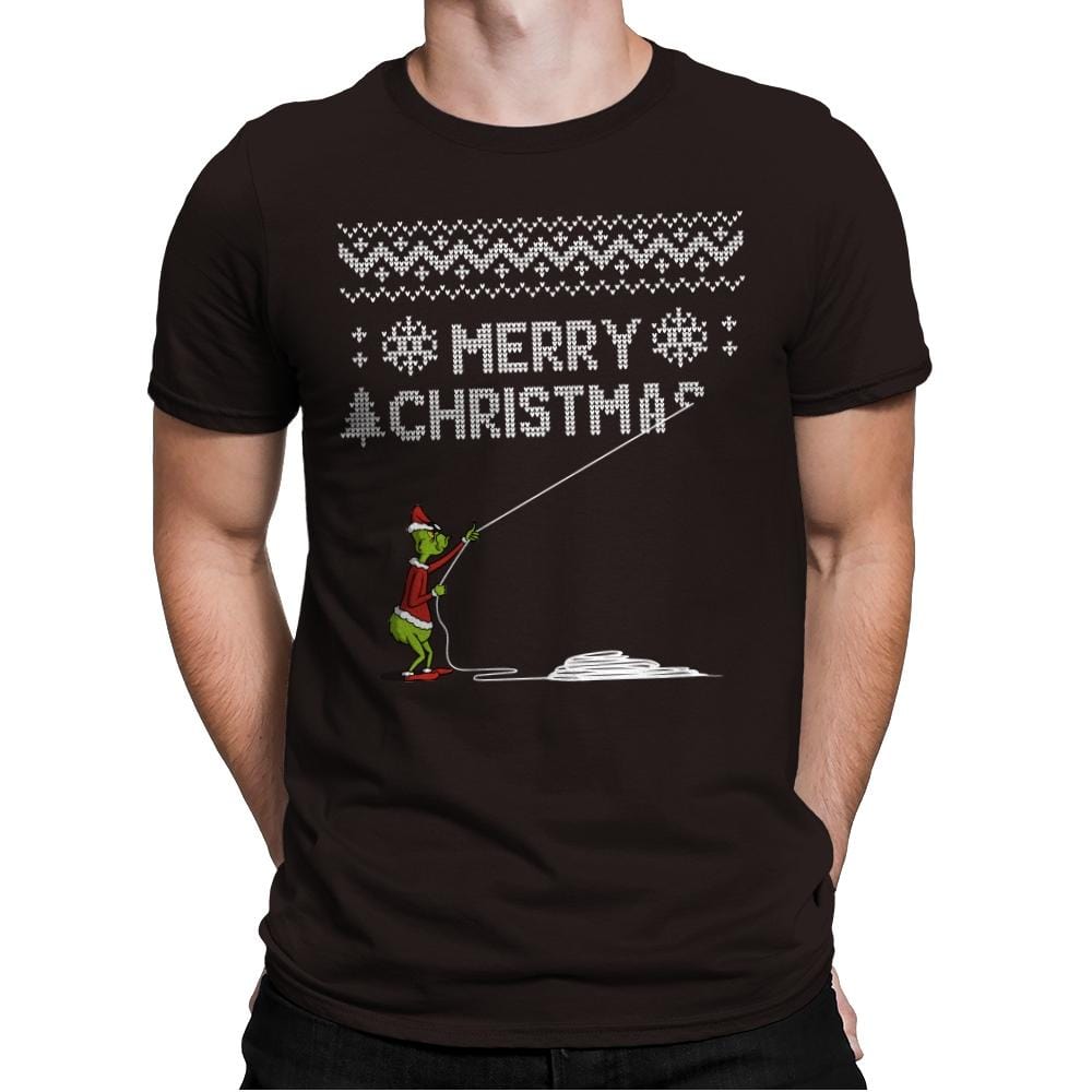 Stealing Christmas - Ugly Holiday - Mens Premium T-Shirts RIPT Apparel Small / Dark Chocolate