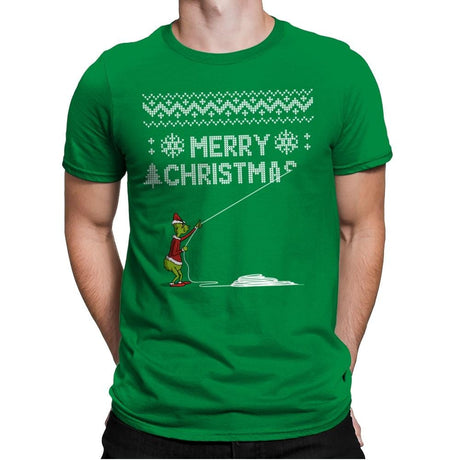 Stealing Christmas - Ugly Holiday - Mens Premium T-Shirts RIPT Apparel Small / Kelly Green