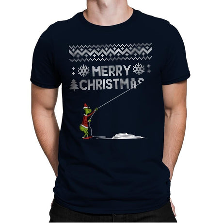 Stealing Christmas - Ugly Holiday - Mens Premium T-Shirts RIPT Apparel Small / Midnight Navy