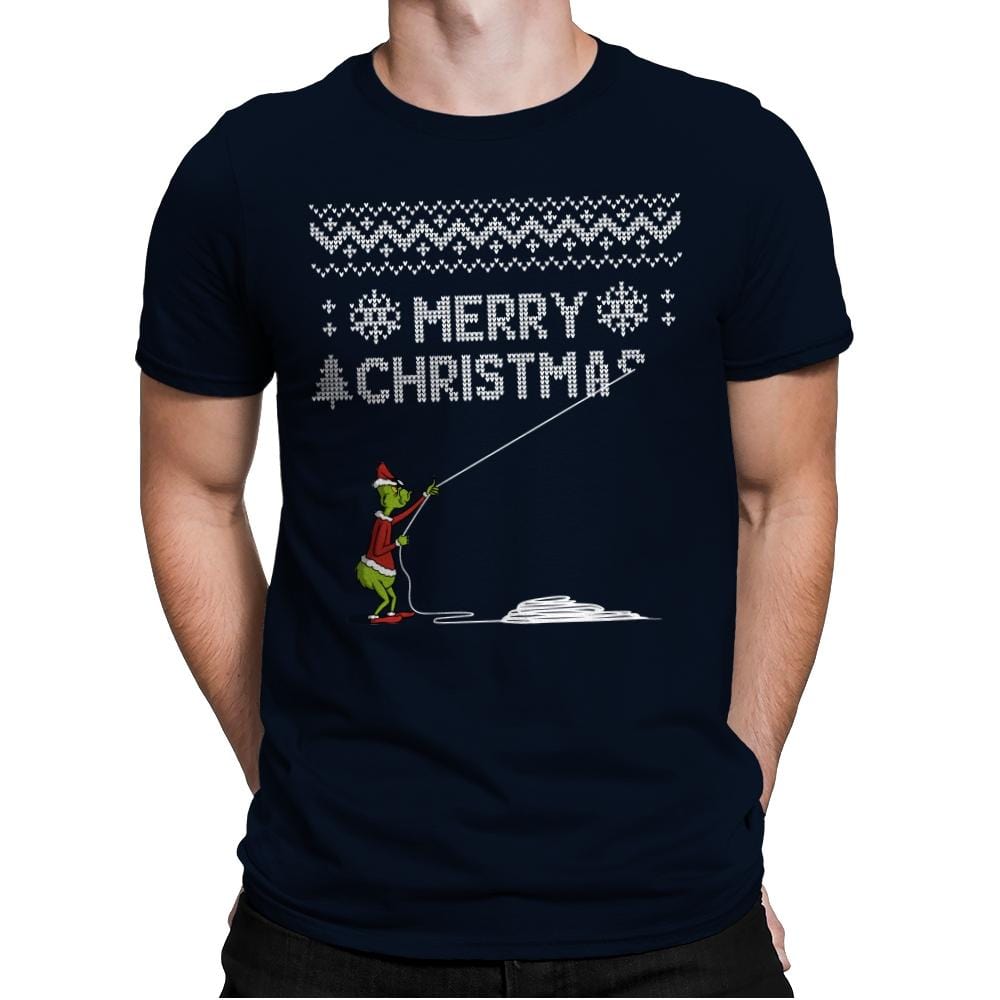 Stealing Christmas - Ugly Holiday - Mens Premium T-Shirts RIPT Apparel Small / Midnight Navy