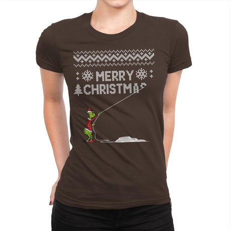 Stealing Christmas - Ugly Holiday - Womens Premium T-Shirts RIPT Apparel Small / Dark Chocolate