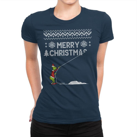 Stealing Christmas - Ugly Holiday - Womens Premium T-Shirts RIPT Apparel Small / Midnight Navy