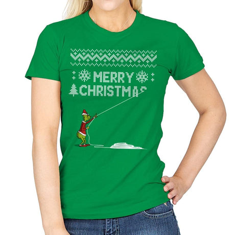 Stealing Christmas - Ugly Holiday - Womens T-Shirts RIPT Apparel Small / Irish Green