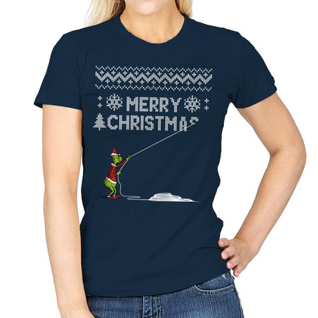 Stealing Christmas - Ugly Holiday - Womens T-Shirts RIPT Apparel Small / Navy