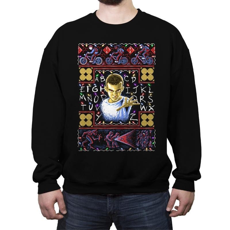 Strange Sweater - Ugly Holiday - Crew Neck Sweatshirt Crew Neck Sweatshirt Gooten Large / Black