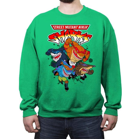 Street Mutant Ninja Sharks - Crew Neck Sweatshirt Crew Neck Sweatshirt RIPT Apparel Small / Irish Green