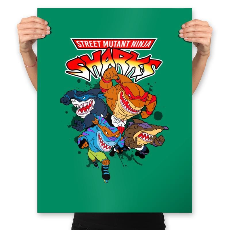 Street Mutant Ninja Sharks - Prints Posters RIPT Apparel 18x24 / Kelly