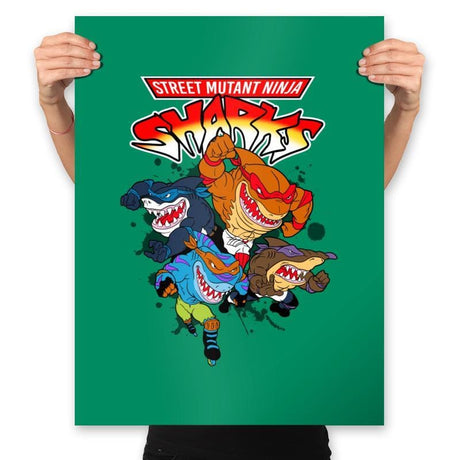 Street Mutant Ninja Sharks - Prints Posters RIPT Apparel 18x24 / Kelly
