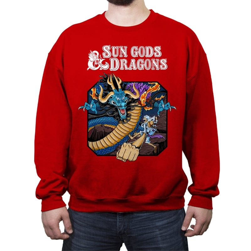 Sun Gods and Dragons - Crew Neck Sweatshirt Crew Neck Sweatshirt RIPT Apparel Small / Red