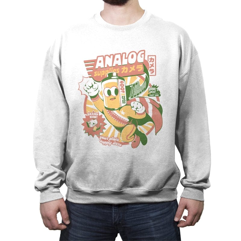 Super Analog Hero - Crew Neck Sweatshirt Crew Neck Sweatshirt RIPT Apparel Small / White