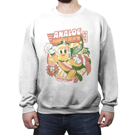 Super Analog Hero - Crew Neck Sweatshirt Crew Neck Sweatshirt RIPT Apparel Small / White