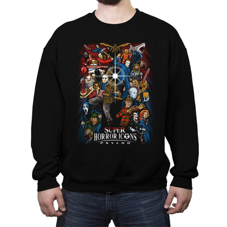 Super Horror Icons - Crew Neck Sweatshirt Crew Neck Sweatshirt RIPT Apparel Small / Black