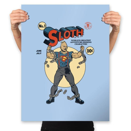 Super Sloth No. 1 - Prints Posters RIPT Apparel 18x24 / Baby Blue