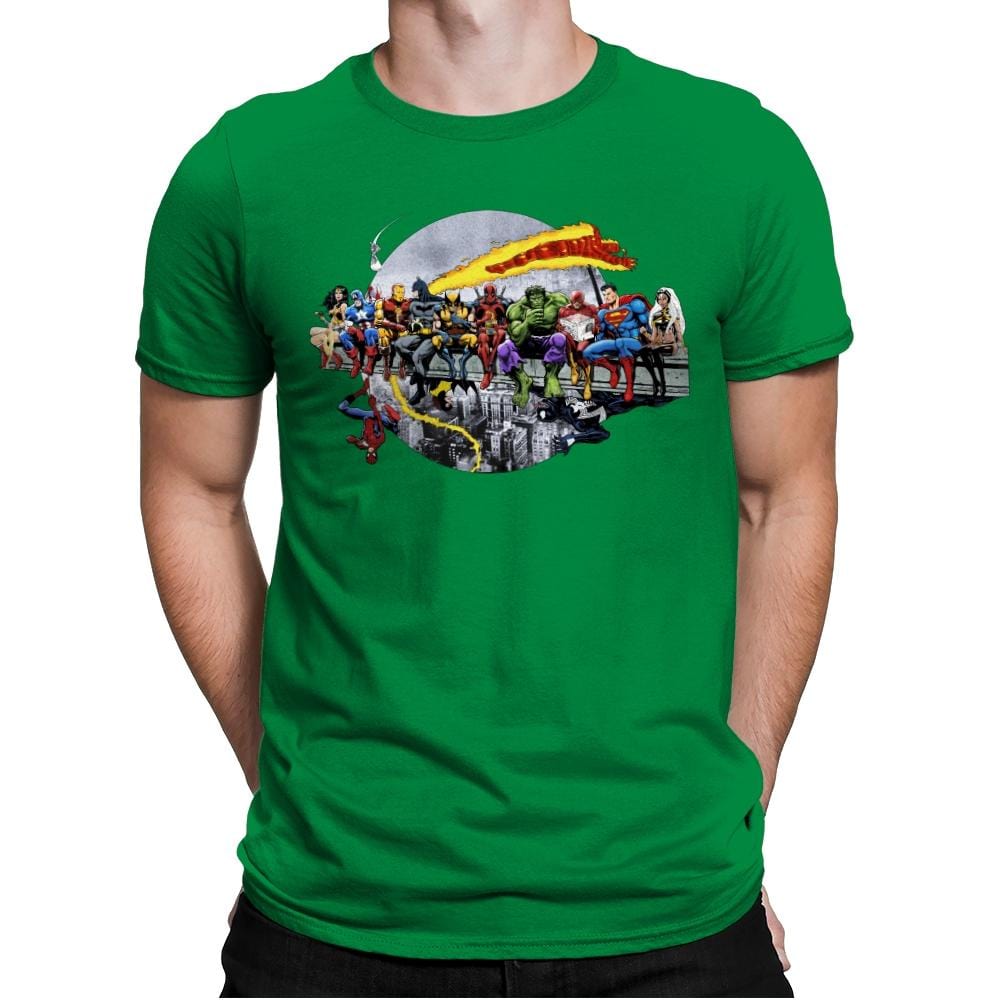 Superheroes Lunch Atop A Skyscraper - Best Seller - Mens Premium T-Shirts RIPT Apparel Small / Kelly