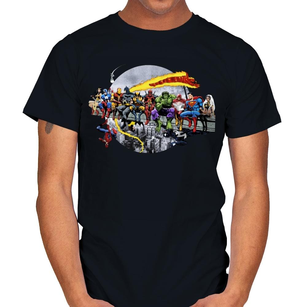 Superheroes Lunch Atop A Skyscraper - Best Seller - Mens T-Shirts RIPT Apparel Small / Black