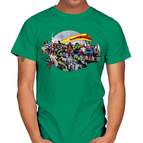 Superheroes Lunch Atop A Skyscraper - Best Seller - Mens T-Shirts RIPT Apparel Small / Kelly
