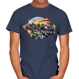 Superheroes Lunch Atop A Skyscraper - Best Seller - Mens T-Shirts RIPT Apparel Small / Navy