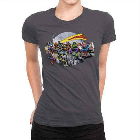 Superheroes Lunch Atop A Skyscraper - Best Seller - Womens Premium T-Shirts RIPT Apparel Small / Heavy Metal