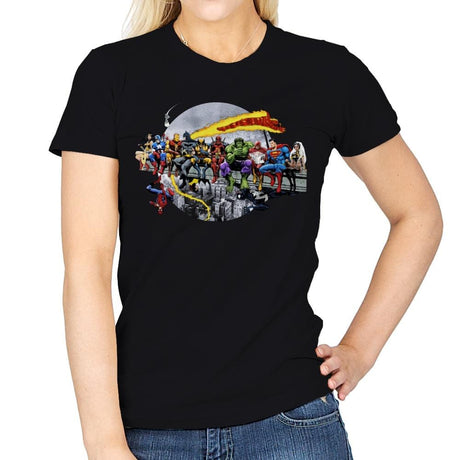 Superheroes Lunch Atop A Skyscraper - Best Seller - Womens T-Shirts RIPT Apparel Small / Black