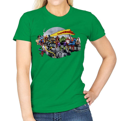 Superheroes Lunch Atop A Skyscraper - Best Seller - Womens T-Shirts RIPT Apparel Small / Irish Green