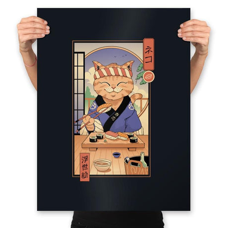 Sushi Cat in Edo - Prints Posters RIPT Apparel 18x24 / Black