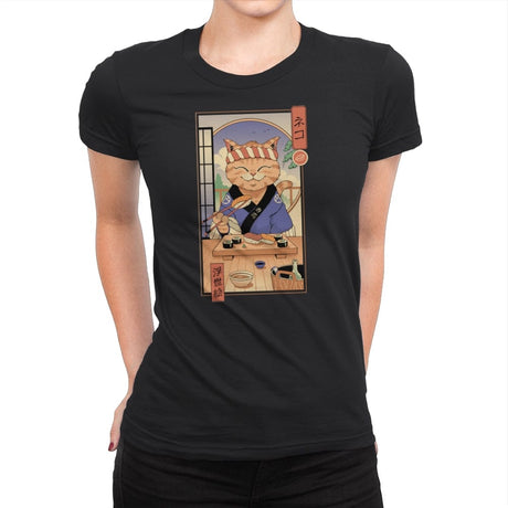 Sushi Cat in Edo - Womens Premium T-Shirts RIPT Apparel Small / Black