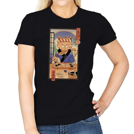 Sushi Cat in Edo - Womens T-Shirts RIPT Apparel Small / Black