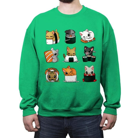 Sushi Kittens - Crew Neck Sweatshirt Crew Neck Sweatshirt RIPT Apparel Small / Irish Green