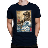 T-Rex in Japan Woodblock - Mens Premium T-Shirts RIPT Apparel Small / Midnight Navy