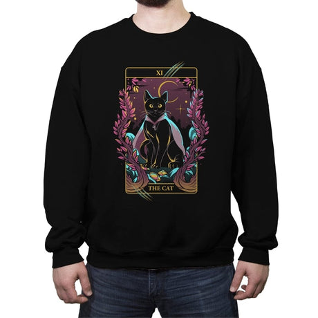 Tarot Cat - Crew Neck Sweatshirt Crew Neck Sweatshirt RIPT Apparel Small / Black