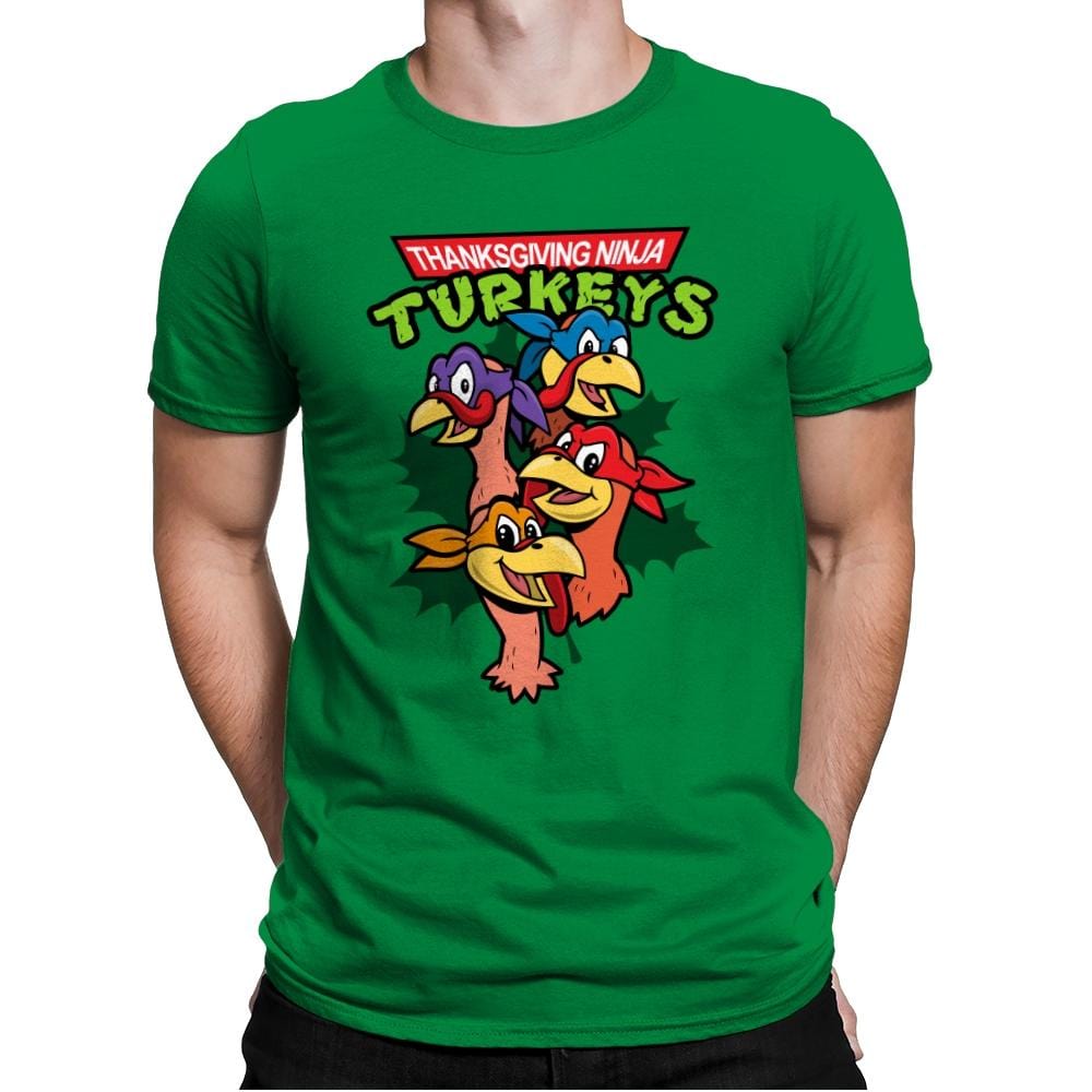 Thanksgiving Ninja Turkeys - Mens Premium T-Shirts RIPT Apparel Small / Kelly
