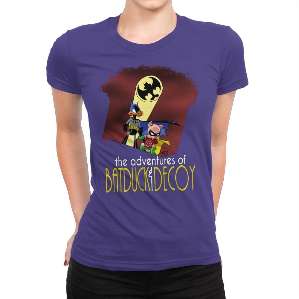 The Adventures of Batduck and Decoy - Anytime - Womens Premium T-Shirts RIPT Apparel Small / Purple Rush