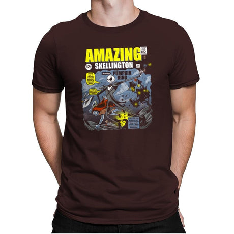 The Amazing Skellington Exclusive - Mens Premium T-Shirts RIPT Apparel Small / Dark Chocolate