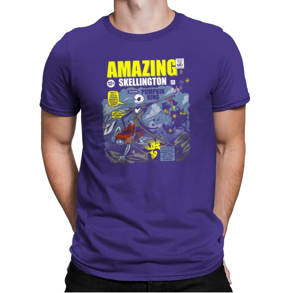 The Amazing Skellington Exclusive - Mens Premium T-Shirts RIPT Apparel Small / Purple Rush