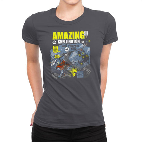 The Amazing Skellington Exclusive - Womens Premium T-Shirts RIPT Apparel Small / Heavy Metal