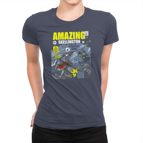 The Amazing Skellington Exclusive - Womens Premium T-Shirts RIPT Apparel Small / Indigo