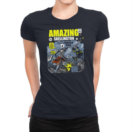 The Amazing Skellington Exclusive - Womens Premium T-Shirts RIPT Apparel Small / Midnight Navy