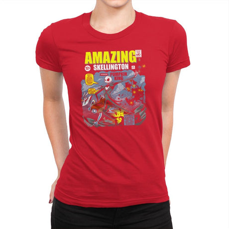The Amazing Skellington Exclusive - Womens Premium T-Shirts RIPT Apparel Small / Red