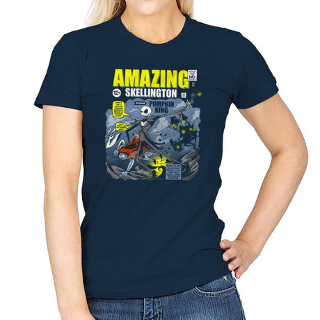 The Amazing Skellington Exclusive - Womens T-Shirts RIPT Apparel Small / Navy