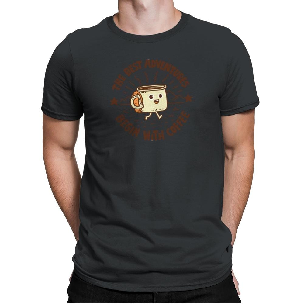 The Best Adventures Begin With Coffee - Mens Premium T-Shirts RIPT Apparel Small / Heavy Metal