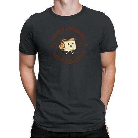 The Best Adventures Begin With Coffee - Mens Premium T-Shirts RIPT Apparel Small / Heavy Metal