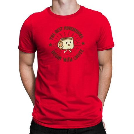 The Best Adventures Begin With Coffee - Mens Premium T-Shirts RIPT Apparel Small / Red