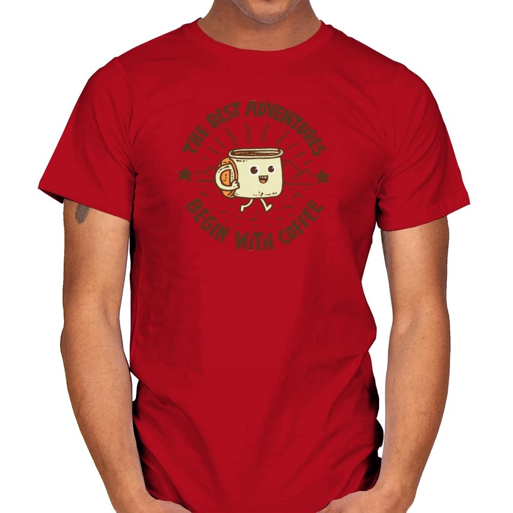 The Best Adventures Begin With Coffee - Mens T-Shirts RIPT Apparel Small / Red